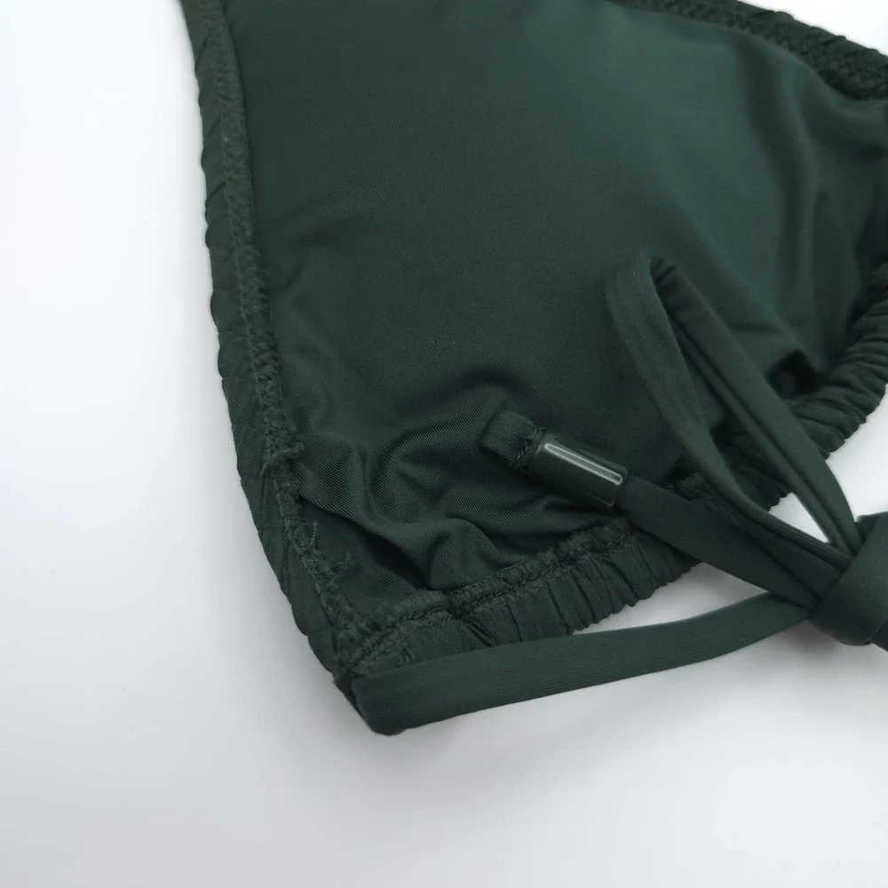 POLO RALPH LAUREN New SET Swimsuit M Bikini Top Bottle Green Subtle‎ Textured